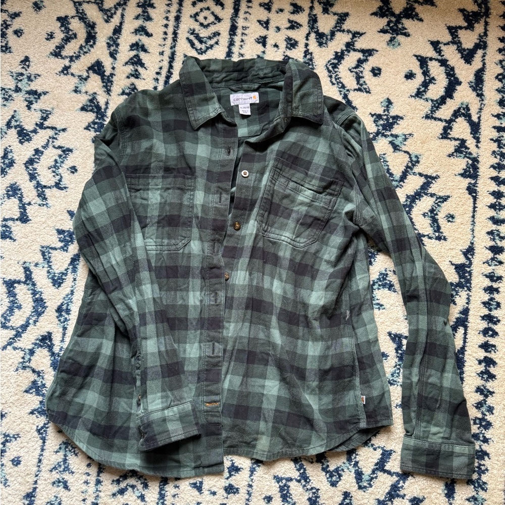 Carhartt Green flannel Plaid Button-Up Shirt